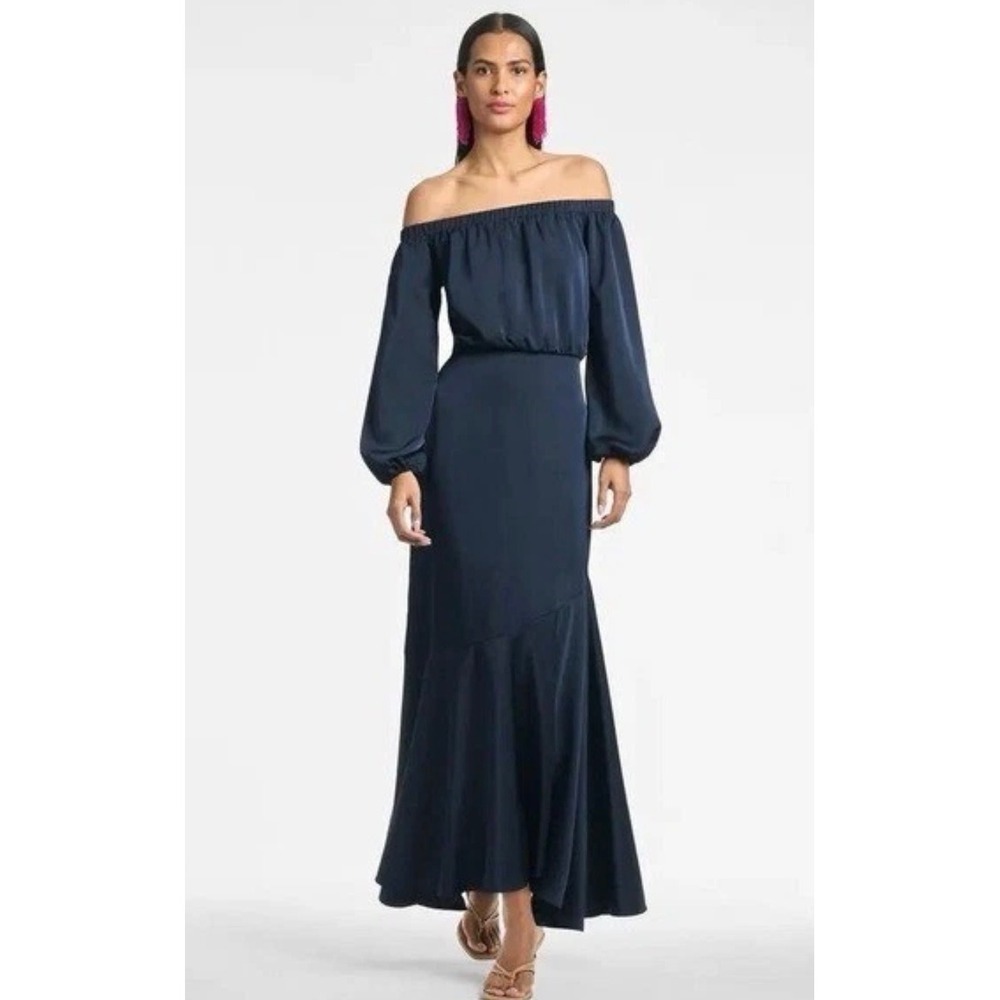 New Sachin & Babi Kai Satin Crepe Off Shoulder Dress in Midnight Blue Sz 2 $450